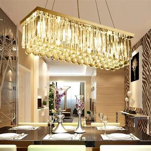 长方形水晶餐厅吊灯创意吧台客厅欧式餐吊灯具钛金色大气酒柜灯