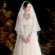 新娘结婚主婚纱头纱韩式长款大拖尾头纱，超仙森系网红拍照道具