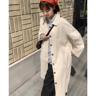 艺野系小个子米白色长款风衣，外套女日系，复古超好看薄款休闲大衣