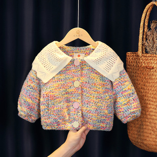 女宝宝夹棉外套冬装加绒加厚针织衫2024婴儿保暖洋气毛衣棉服