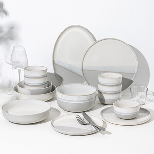 亿嘉北欧碗碟套装家用轻奢高级感陶瓷餐具现代简约碗盘子碗筷碗具