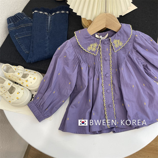 女童衬衫春季韩版童装洋气儿童韩系时尚女宝宝娃娃领绣花上衣