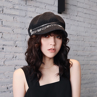 金属流苏八角帽女夏季遮阳鸭舌帽，韩版出游时尚英伦贝雷帽报童帽子