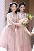 新中式伴娘服2024秋冬姐妹，团显瘦礼服结婚中国风旗袍伴娘裙女