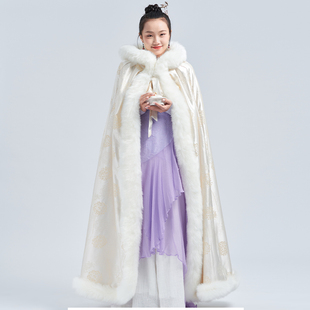 花椿诗意古装披风汉服斗篷女冬演出新中式婚礼大衣加厚仿兔毛外套