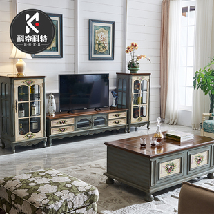 美式乡村电视柜组合现代简约实木酒柜客厅，家具成套小户型茶几地柜