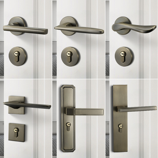 新中式门锁室内卧室门把手，家用磁吸静音分体，锁青古铜房门锁木门锁