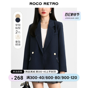 ROCO复古伯克利学院风双排扣小西装外套女休闲高级气质设计感上衣