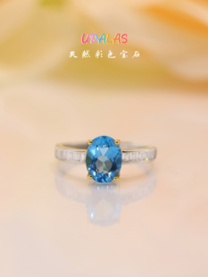 upalas天然托帕石戒指s925通体，纯银活口可调节纯净蓝色宝石02009