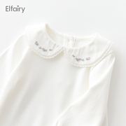 Elfairy婴儿打底衫女童长袖白T恤秋冬宝宝加绒内搭儿童娃娃领上衣