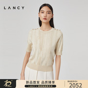 LANCY/朗姿2023春季内搭针织衫女圆领毛衣高级感设计感女小众