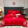 大红结婚床上用品四件套2.0m床单，被套2.2*2.4米花好月圆刺绣床单
