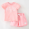 女童粉红色短袖T恤短裤子套装宝宝纯棉夏装儿童休闲运动服两件套2