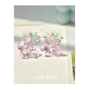 lace无耳洞原创设计清透淡紫色浅绿色水晶花朵春夏蚊香盘耳夹耳钉