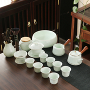 功夫茶具陶瓷玉翡翠套装家用办公高档简约盖碗，侧把茶壶茶道洗茶盘