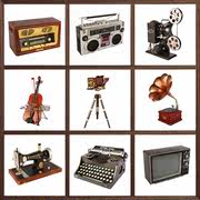复古老式缝纫机收音录音机，电视机放映机摄影机打字机，模型道具摆件