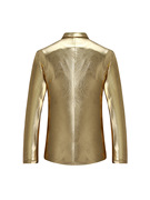 男士金银色(金银色，)亮面仿皮西装外衣烫金花纹，西服外套歌手主持人舞台礼服