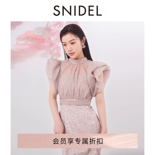 SNIDEL2024春夏泡泡袖薄纱上衣吊带连衣裙两件套SWFO241092