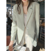 韩版炸街休闲西装外套女复古浅绿色时尚显瘦小西服女2021