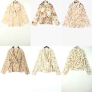 春夏装孤品复古古着vintage日本米杏色短款透视衫长袖花花衬衫