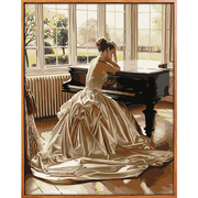 佳彩天颜diy数字油画人物，少女钢琴礼服，舞蹈手绘填涂色数码油彩画
