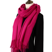 百搭纯色羊毛围巾女秋冬季保暖秋冬加厚羔羊绒披肩两用玫紫玫红色