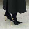 高跟鞋女2024年秋季尖头金属细跟高级感宴会，女鞋漆皮黑色单鞋