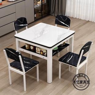双层四方桌钢化玻璃餐桌椅，组合方桌家用正方型吃饭桌椅储物紧凑型