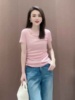 粉红色短袖t恤女2024设计感套头圆领，修身减龄百搭半袖上衣潮