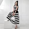 高端品牌韩版气质时尚拼接黑白条纹大摆连衣裙 跨境女装夏季