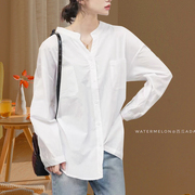 日系小众设计感森女白色衬衫女2022年春季长款宽松半开领通勤休闲