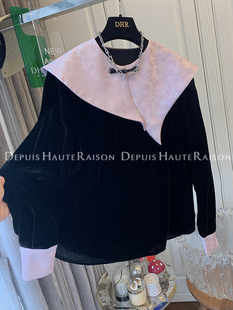 DHR 新中式国风娃娃领盘扣假两件丝绒衬衫上衣女装春季内搭