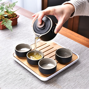 一壶四杯黑陶陶瓷功夫茶具，小套装便携式旅行茶壶茶海茶滤茶杯茶盘