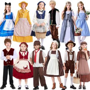 欧洲中世纪平民服装男童，女童贫民扮演服小女孩卖报小男孩欧美服装