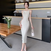 中式小个子复古国风露腰，一字领连衣裙，2024气质性感名媛设计感