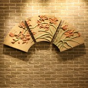 中式复古家居装饰品 仿古中国风挂件浮雕画背景墙扇形壁饰 幽韵