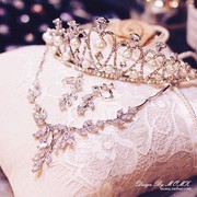 小红书推韩式公主结婚头饰新娘饰品三件套婚纱项链镶嵌银色闪