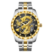 男款商务星期简约钢带手表时尚轮士日历圆形石英金色夜光国产腕表