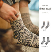 马登工装美式复古费尔岛针织，中筒袜民族风阿美，咔叽保暖长袜子男冬