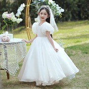 白色女童公主裙洋气婚纱，儿童礼服走秀花童婚礼，小女孩钢琴演出服春