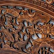 东阳木雕挂件雕刻工艺品，客厅玄关背景墙，装饰香樟实木扇形年年有余