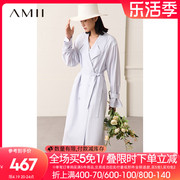 amii2024春新含醋酸配腰带双排扣配腰带，长款风衣女高开叉(高开叉)上衣外套