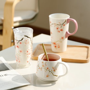 爱屋格林创意樱花陶瓷马克杯礼盒办公室大容量咖啡杯水杯生日礼物