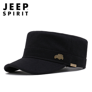 吉普jeep帽子男冬季毛呢，平顶帽加厚保暖透气遮阳时尚中老年帽