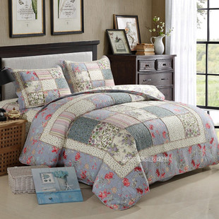 外贸纯棉美式四季通用绗缝被四件套拼布双面全棉韩国床盖床罩床单