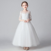 花童白色大码蓬蓬裙礼服公主裙小女孩学生连衣裙主持人钢琴演出服