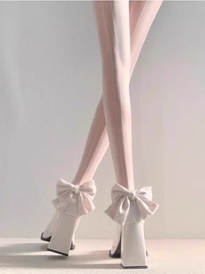 公主风珍珠链玛丽珍鞋女2023年小个子粗跟防水台蝴蝶结高跟鞋