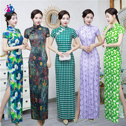 旗袍2023年夏季复古中国风女装花朵长款年轻款改良表演连衣裙