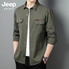 Jeep吉普军绿衬衫男长袖春季美式宽松大码多口袋工装衬衣男士外套