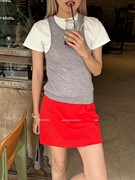 TRUST ME2024夏季韩版超火红色短裙百搭简约高腰气质A字半身裙女